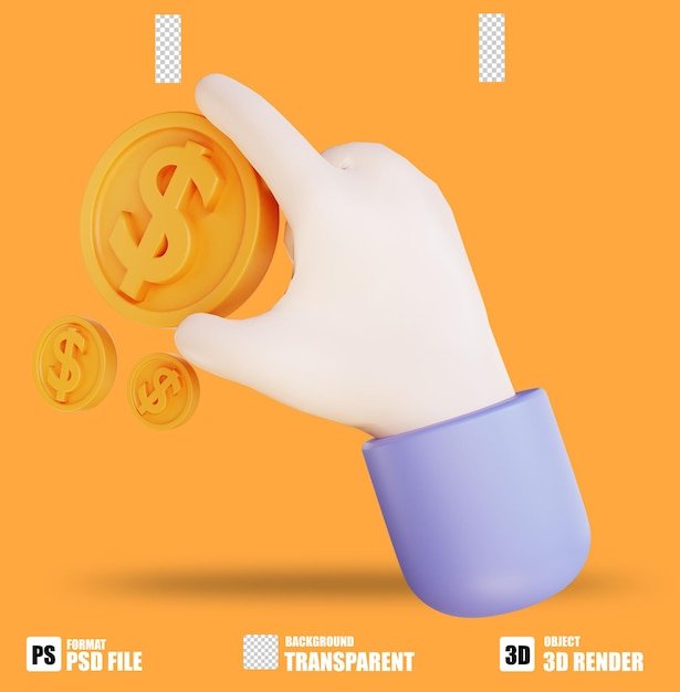 3D-Illustration Hand und Geld für Bezahlung