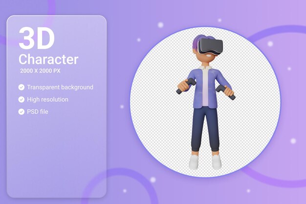 3d illustration homme jouant au jeu de réalité virtuelle