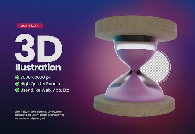 3d illustration hourglass icon with game theme