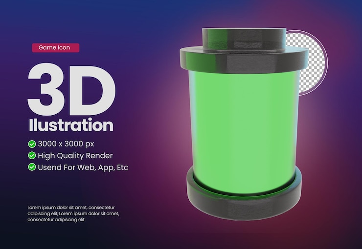 PSD 3d illustration icon energy tube with game theme