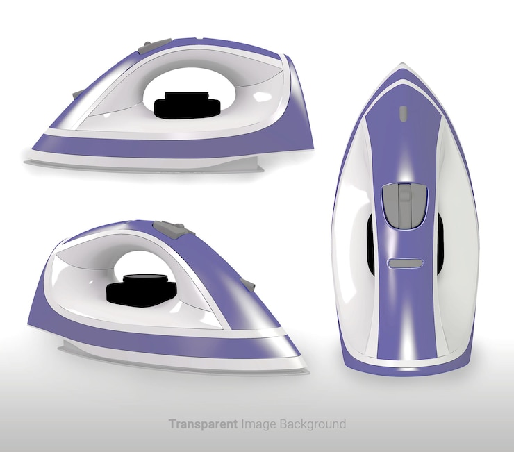 3d illustration Ironing clothes in blue and white with on an isolated Transparent image background
