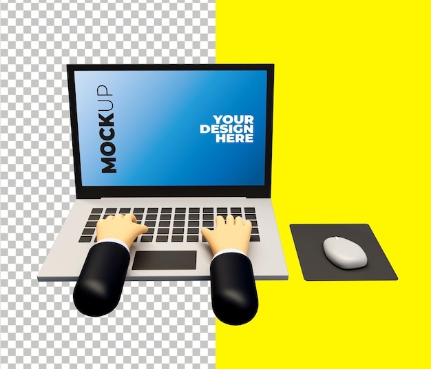 3D-Illustration isoliertes Tippen auf einem Laptop-Gerätemockup Premium PSD