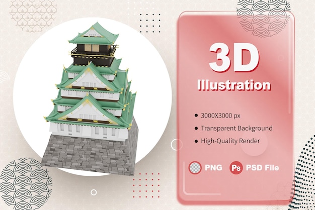 3d Illustration Japon Château D'osaka