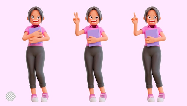 3d Illustration Jolies Filles Avec Différentes Poses