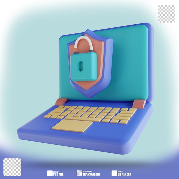 3D-Illustration Laptop entsperren 3