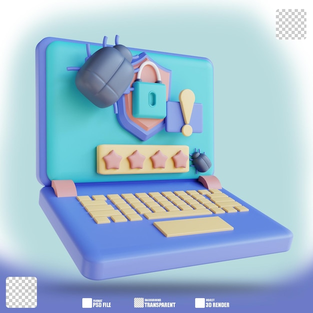 3D-Illustration Laptop-Virensicherheit 2
