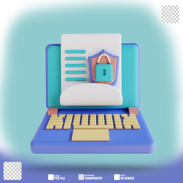 PSD 3d illustration locked laptop document security