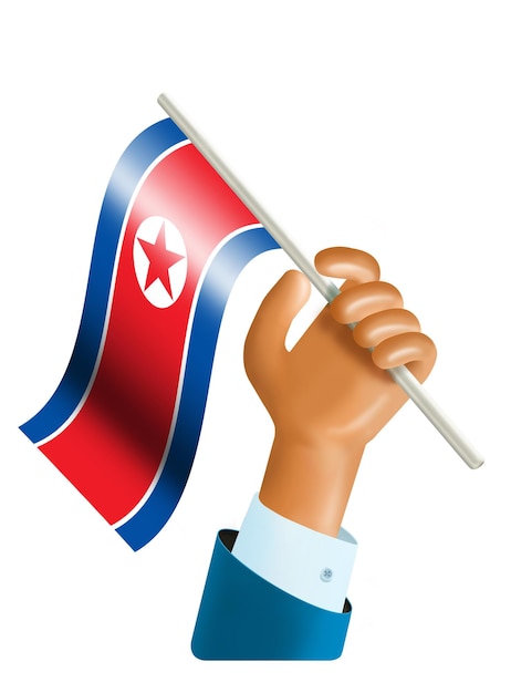 PSD 3d illustration d'une main agitant le drapeau de la corée du nord jour de l'indépendance de la coree du nord 15 août