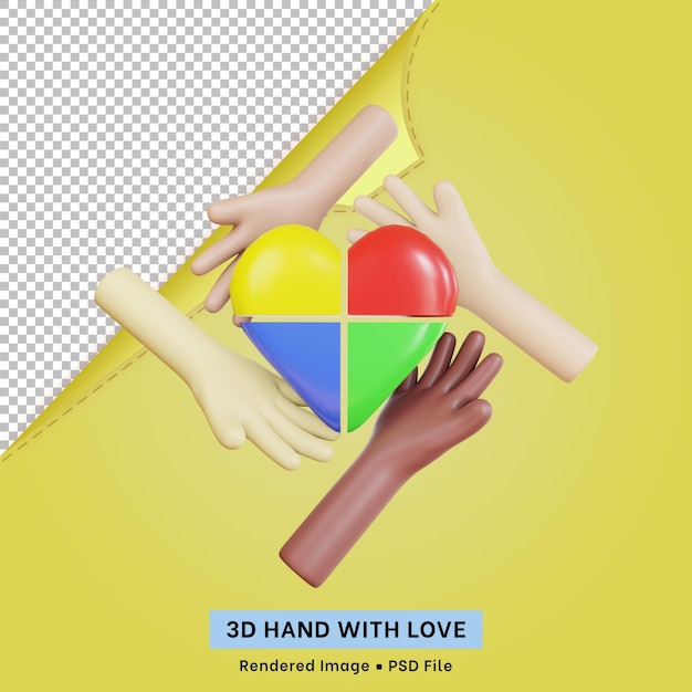 3d illustration d'une main avec amour