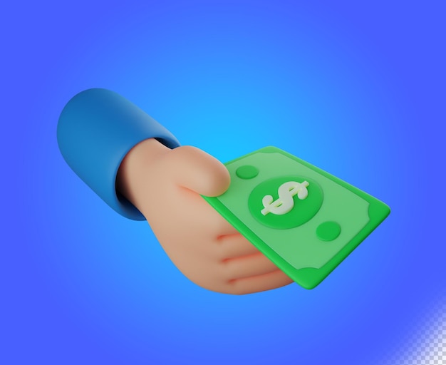 3d illustration main tenir papier d'argent dollar