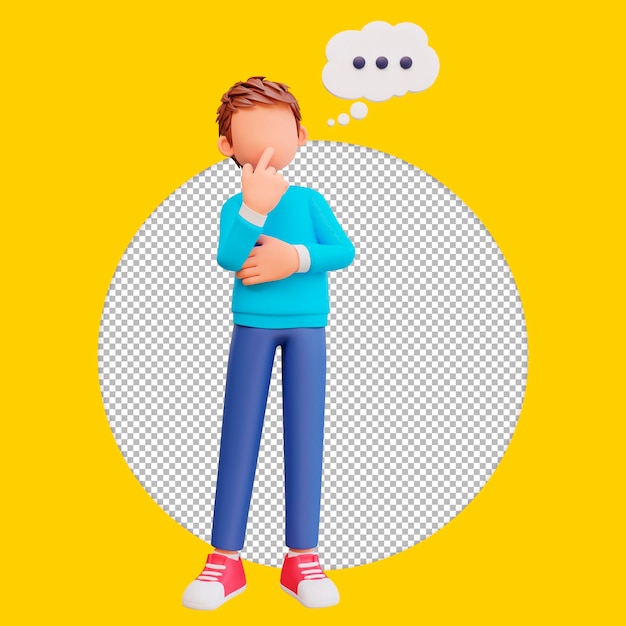 PSD 3d illustration mignon garçon pensant à quelque chose