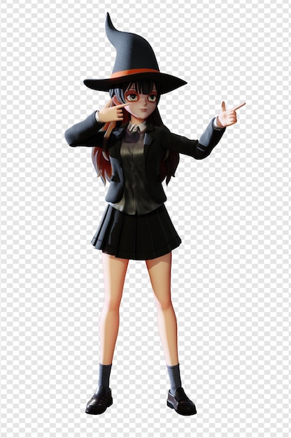 3D-Illustration Niedliches Hexenmädchen Halloween-Herbsturlaub