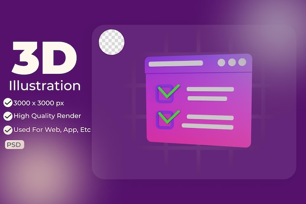 PSD 3d-illustration objektsymbol checklistendaten kann für web-app-infografik usw. verwendet werden