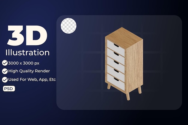 PSD 3d illustration objet icône armoire de bureau en bois