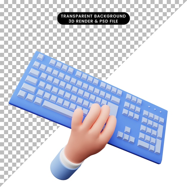 3d illustration of 3d hand with keyboard