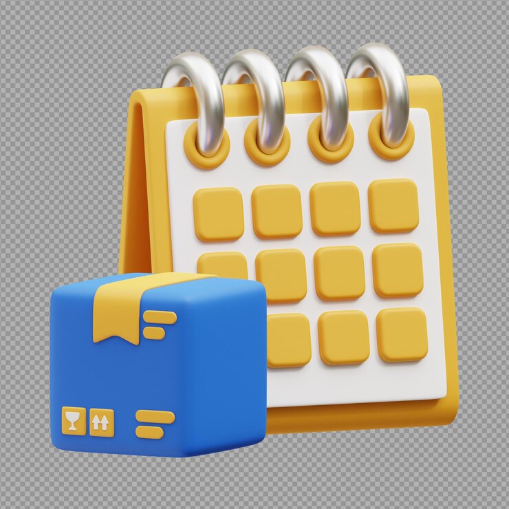 3D illustration of a calendar icon with clear background