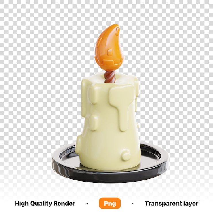 PSD 3d illustration of a candle wax burning in transparent background