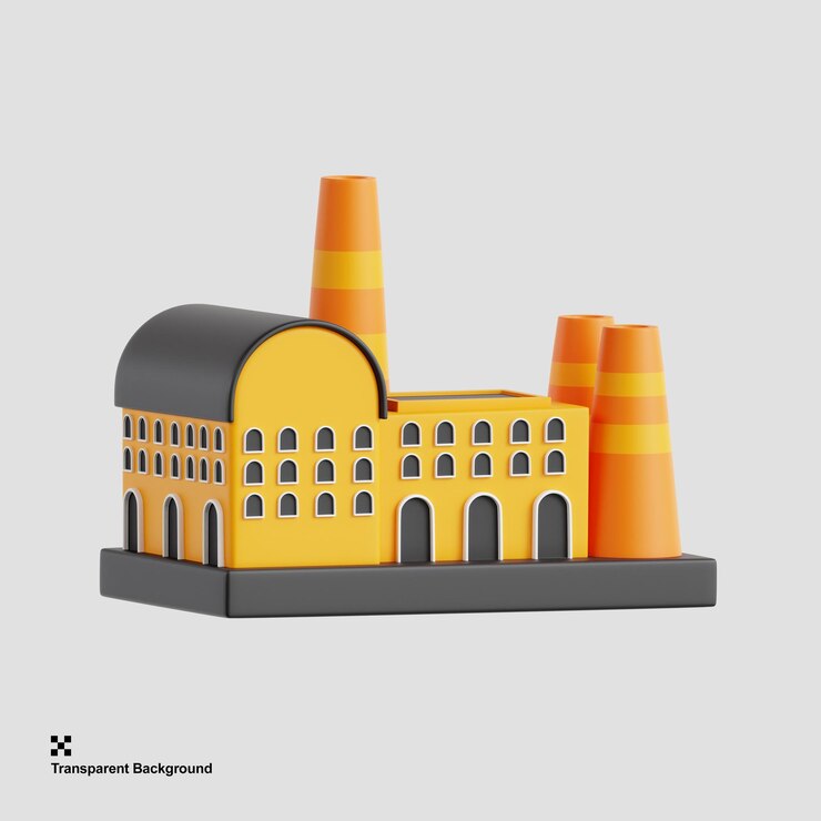 PSD 3d illustration of a factory a manufacturing facility where products are produced
