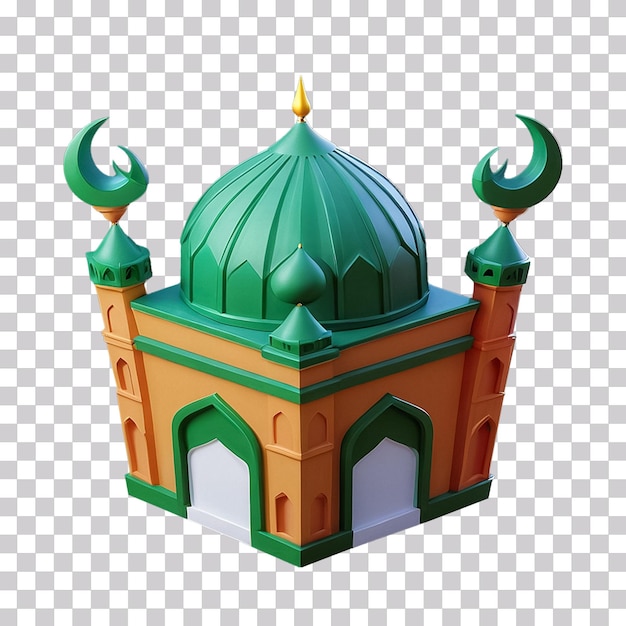 PSD 3d illustration of a green color mosque icon isolated on transparent background