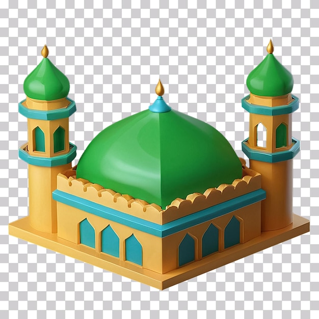 PSD 3d illustration of a green color mosque icon isolated on transparent background