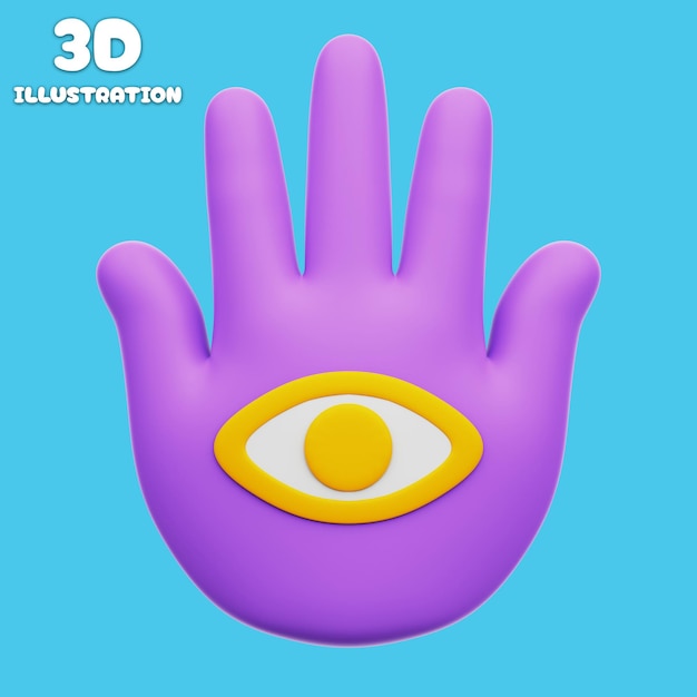 3D Illustration of a Hamsa Hand with an Eye