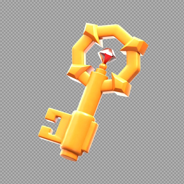 3D illustration of a key gold with clear background
