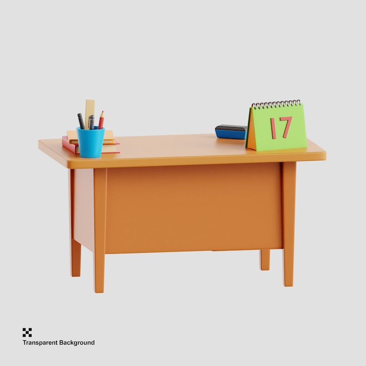 PSD 3d illustration of a teacher's desk and workspace