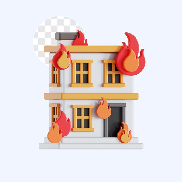 PSD 3d illustration of apartment on fire