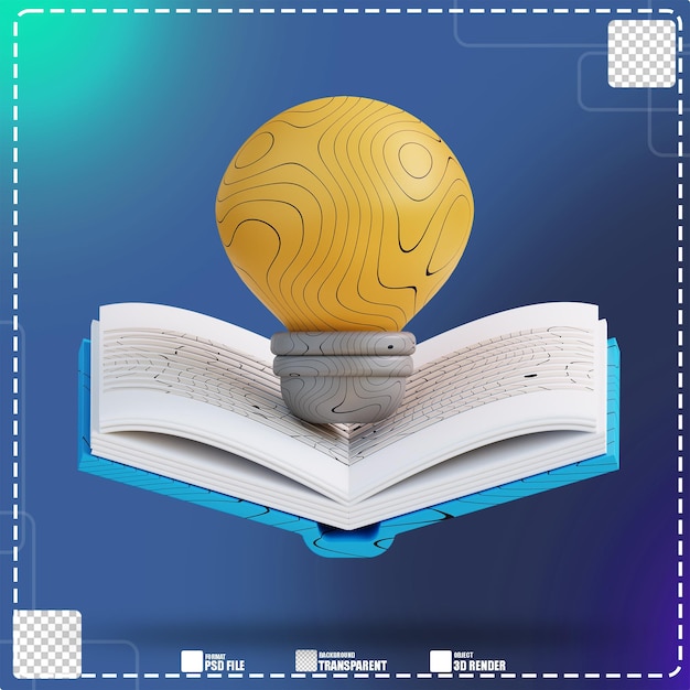 3D Illustration of book and idea lamp 2
