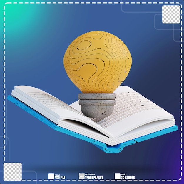 3D Illustration of book and idea lamp 2