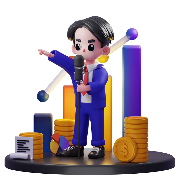 PSD 3d illustration of businessman giving speech financial advisor