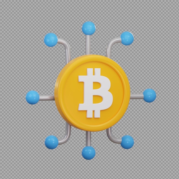 3D illustration of cryptocurrency yellow coin with blue background behind with currency symbol