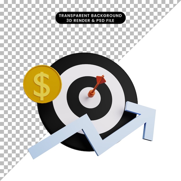 3d illustration of dart on target with coin and graph