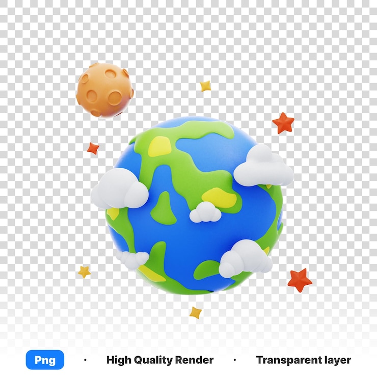 PSD 3d illustration of design of planet earth in transparent background