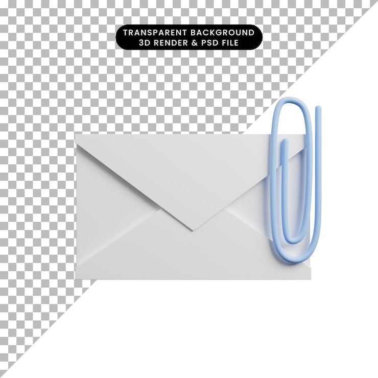 PSD 3d illustration of envelope icon with paper clip