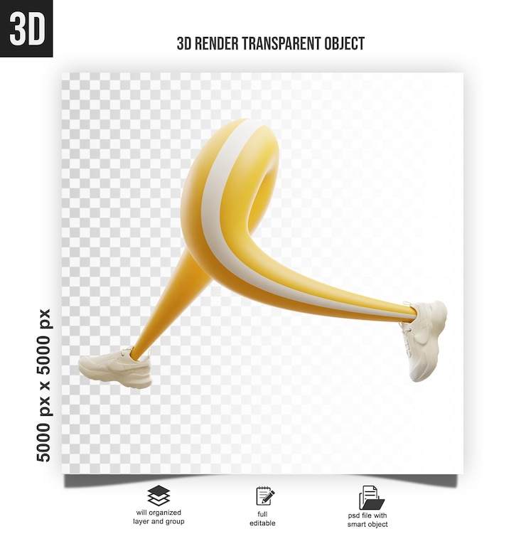 PSD 3d illustration of flexible cartoon legs in white shoes jumping and running