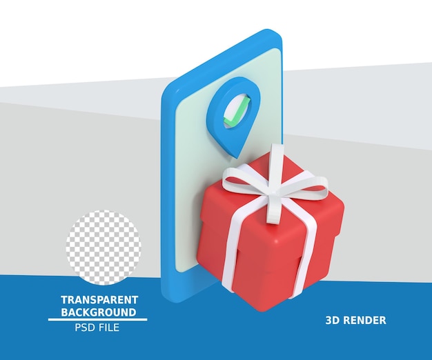 3d illustration of gift box order on smartphone