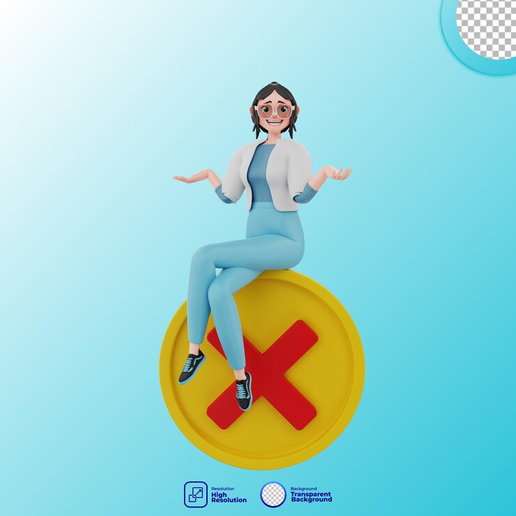 PSD 3d illustration of girl with wrong sign