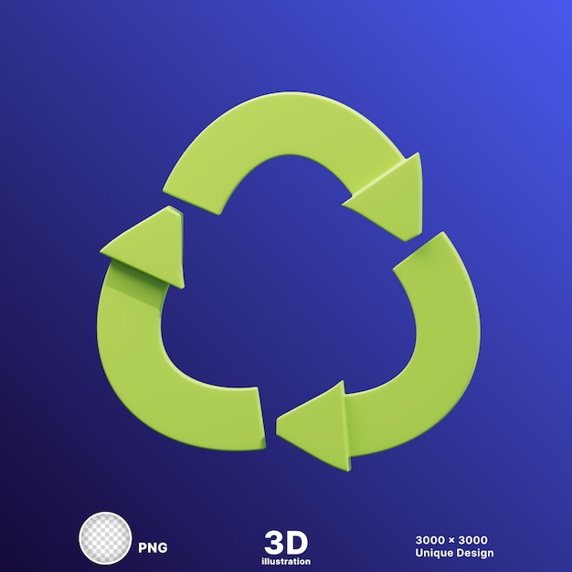 3d illustration of green recycle bin sign in transparent background