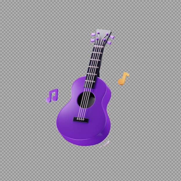 PSD 3d illustration of guitar in transparent background