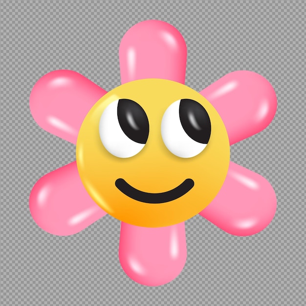 PSD 3d illustration of happy sunflower emoji in transparent background
