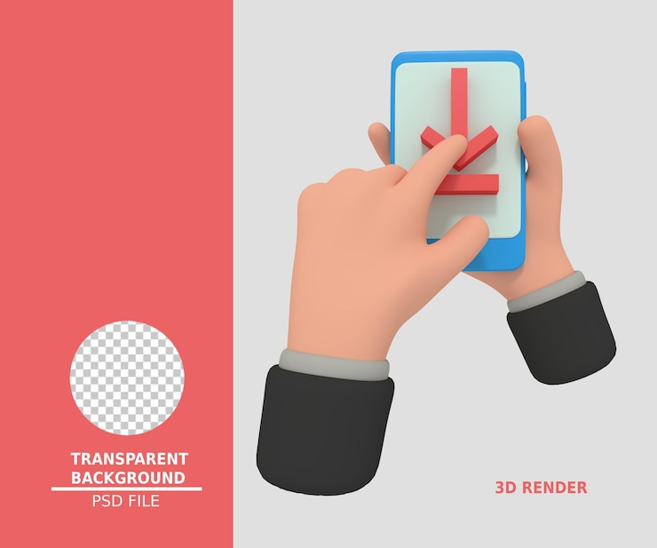 PSD 3d illustration of holding smartphone with download icon