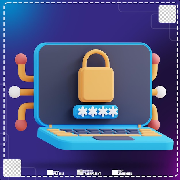 3d illustration of leptop lock security password 2