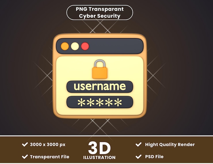 PSD 3d illustration of login security