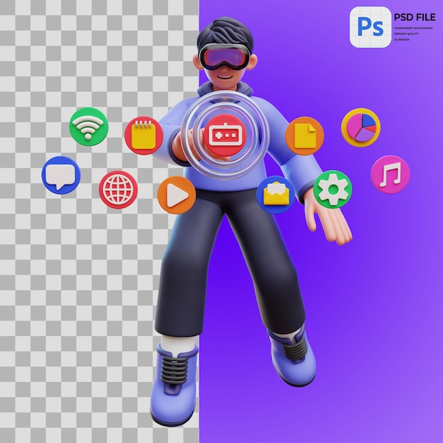 3D Illustration Of Man Select Virtual Icons render of icon Isolated PNG