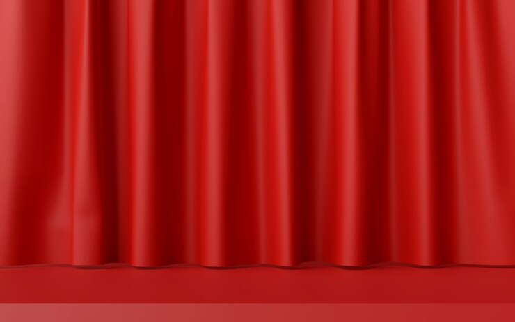 3d illustration of minimal stage with red curtain for product advertisement