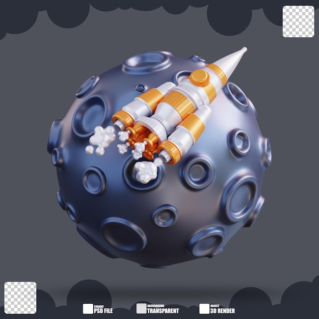 3d illustration of moon and rocket 4