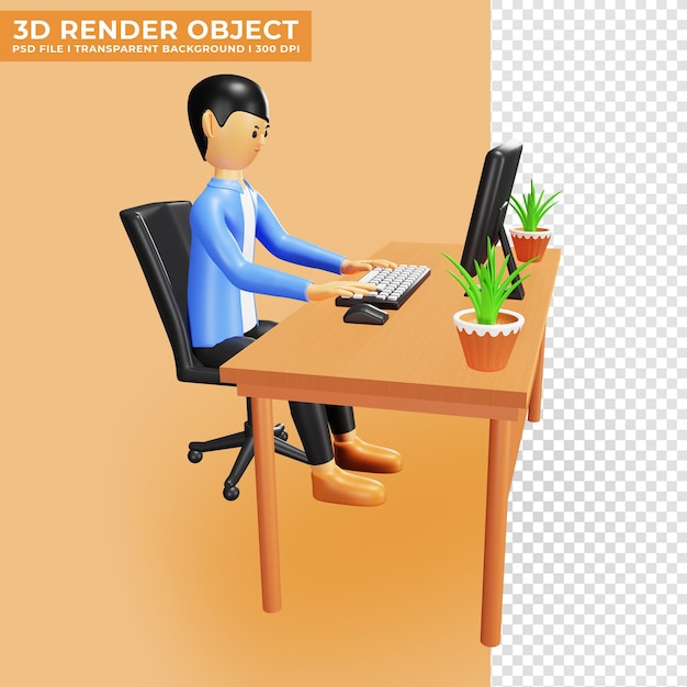 3d illustration of office employee working at desk