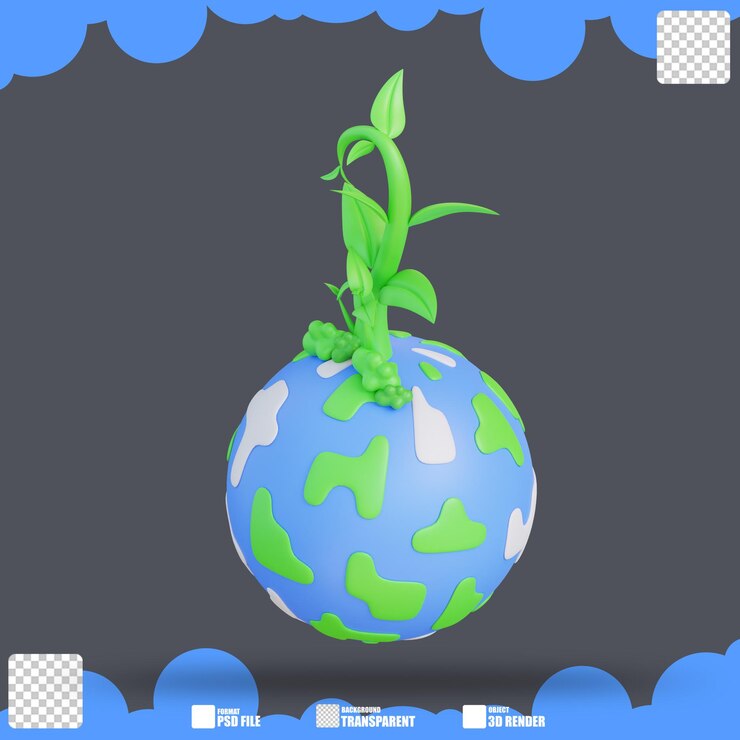 PSD 3d illustration of plant growing on earth 2
