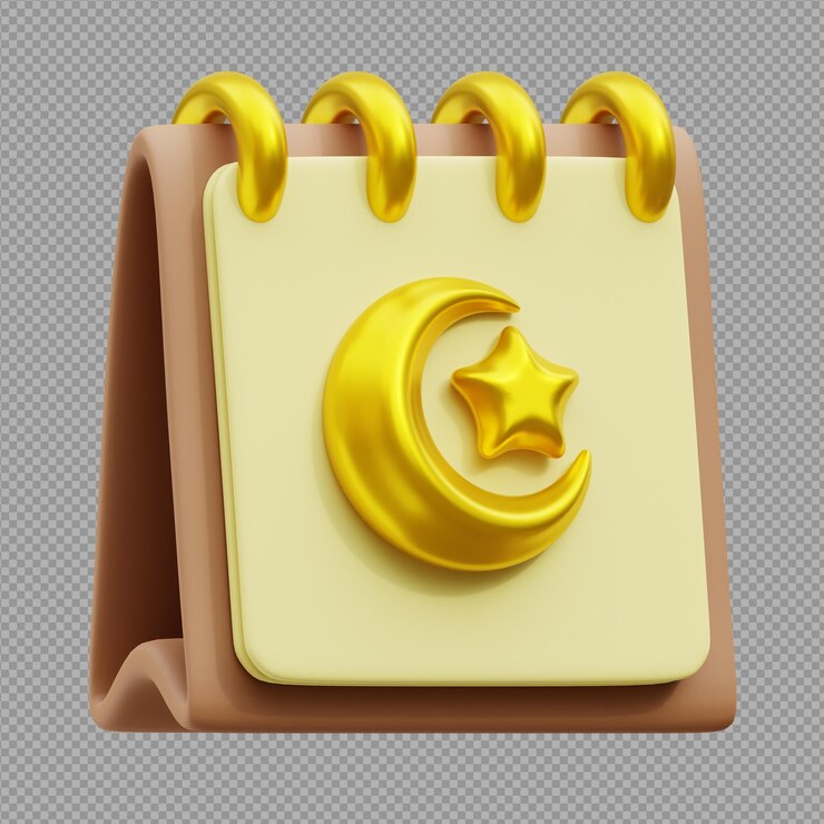 3D illustration of ramadan festival calendar icon which is yellow in colour and showing moon star